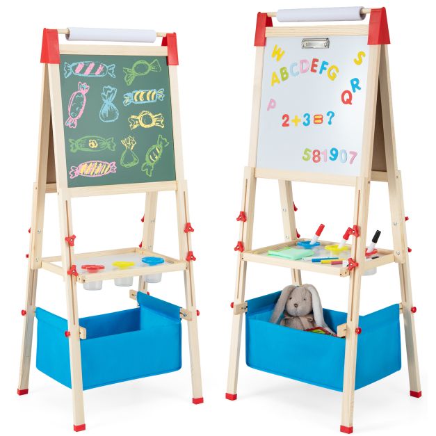Kids Adjustable Double-Sided Wooden Art Easel for Creative Play