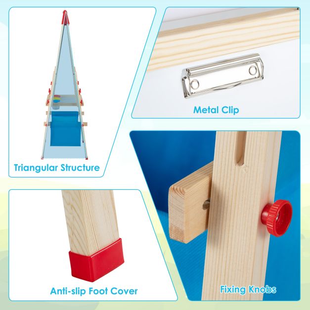Kids Adjustable Double-Sided Wooden Art Easel for Creative Play
