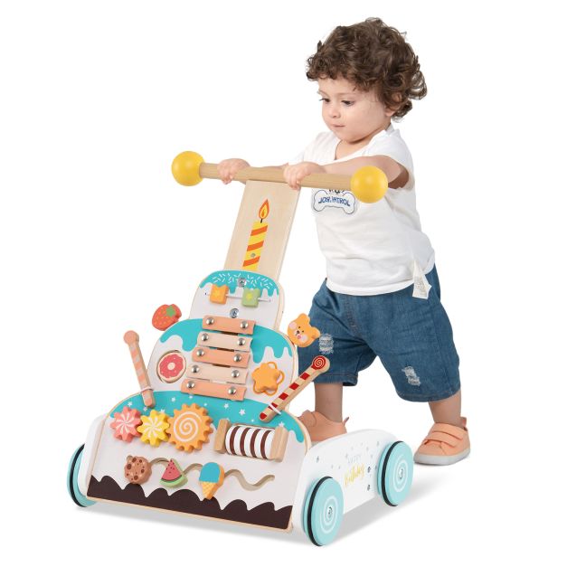 Height-Adjustable Baby Push Walker with Activity Center and Xylophone