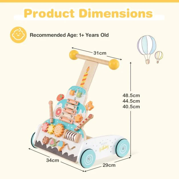 Height-Adjustable Baby Push Walker with Activity Center and Xylophone