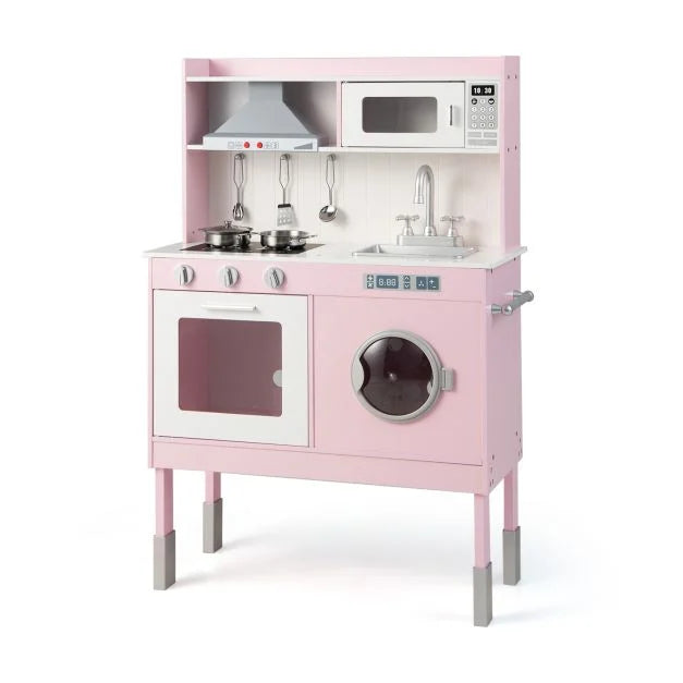 Height Adjustable Wooden Kitchen Playset for Kids with Washing Machine