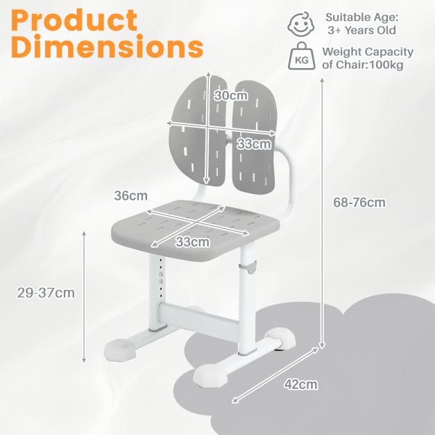 Adjustable Kids’ Desk Chair with Dual Back Support and Breathable Cushion