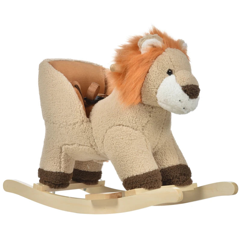 Kids Lion Rocking Horse Brown with Roaring Sound and Safety Seatbelt Toddler Toy