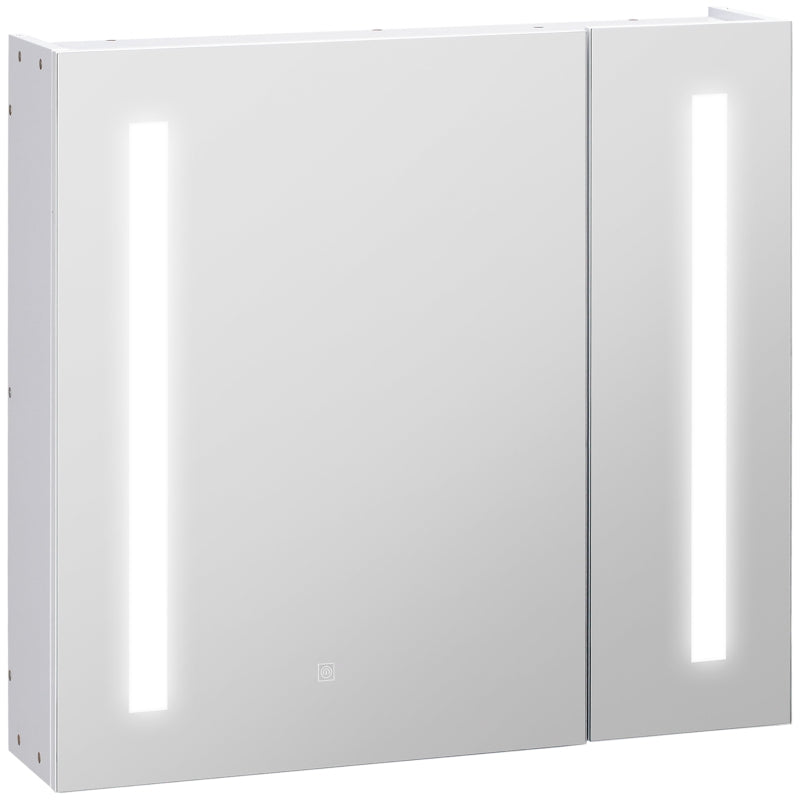 White Bathroom Mirror Cabinet with LED Light, USB & Touch Sensor – 650mm