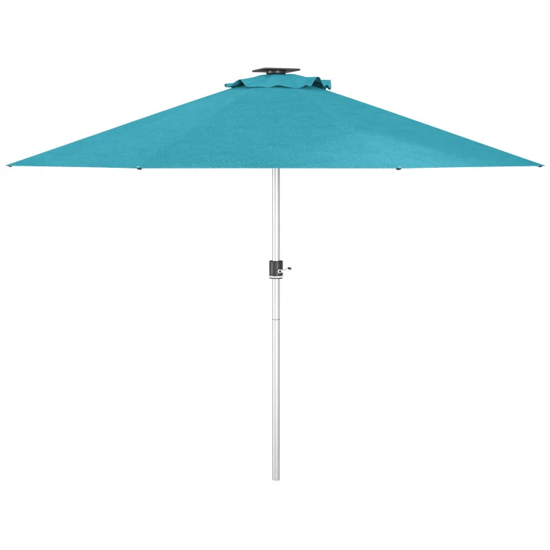 Stylish blue parasol with built-in solar LED lights for shade and evening lighting – 3m