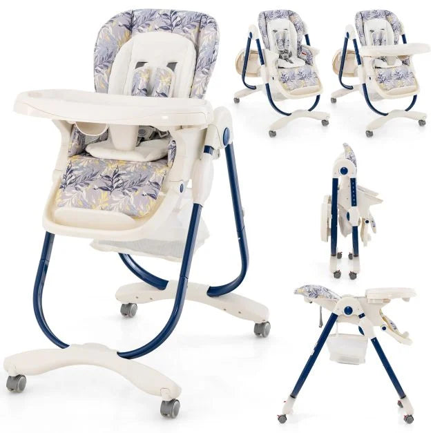 Folding Baby High Chair with Multifunctional Design and Rolling Wheels