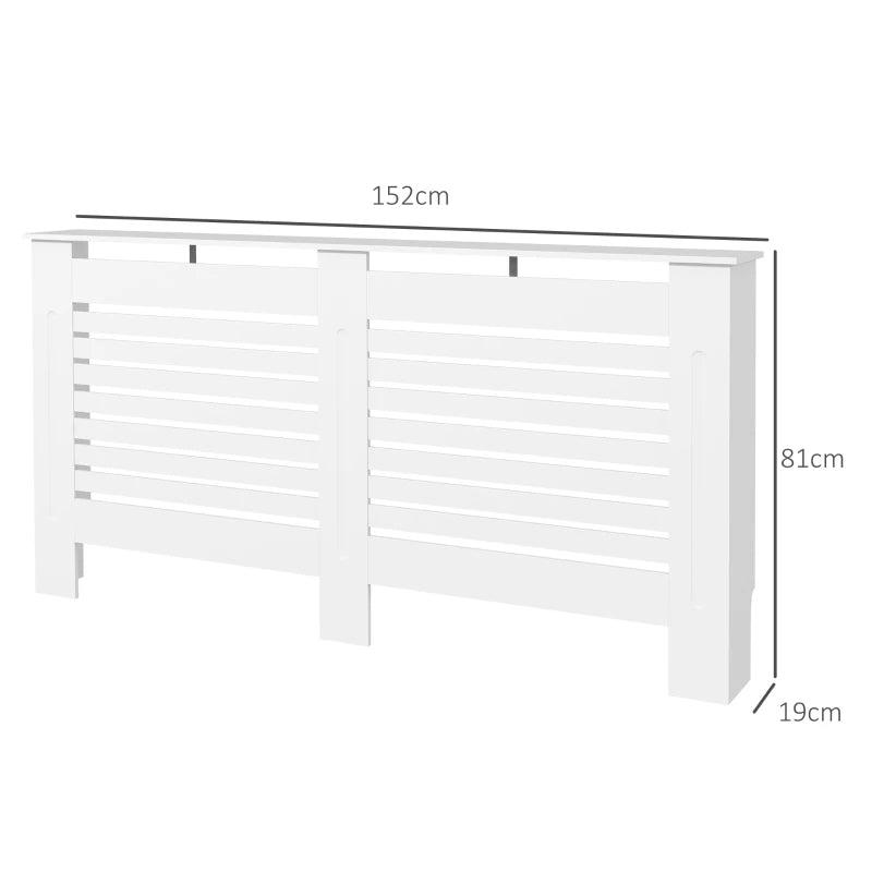 Radiator Cabinet, White MDF Cover with Horizontal Slats, 152x19x81cm