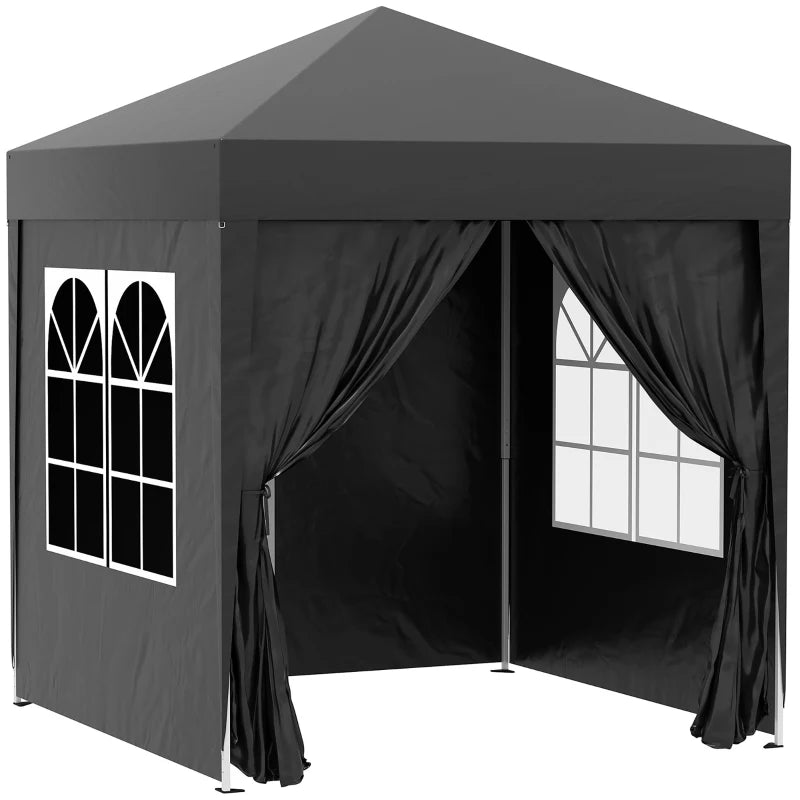 Portable Black Garden Gazebo Pop-Up Tent with Carry Bag, Sidewalls & Windows 2x2m