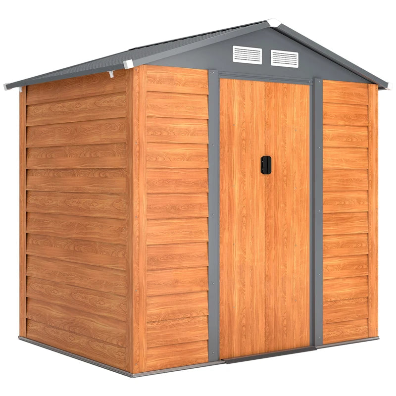 Metal Garden Shed with Sliding Door, Ventilation, Sloped Roof for Garden & Patio, 6.5x5ft