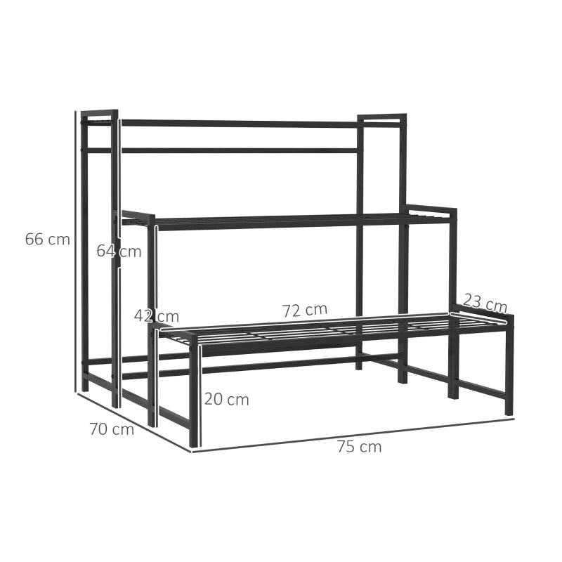 Durable Black Metal Plant Shelf with Three Tiers – Perfect for Garden or Home