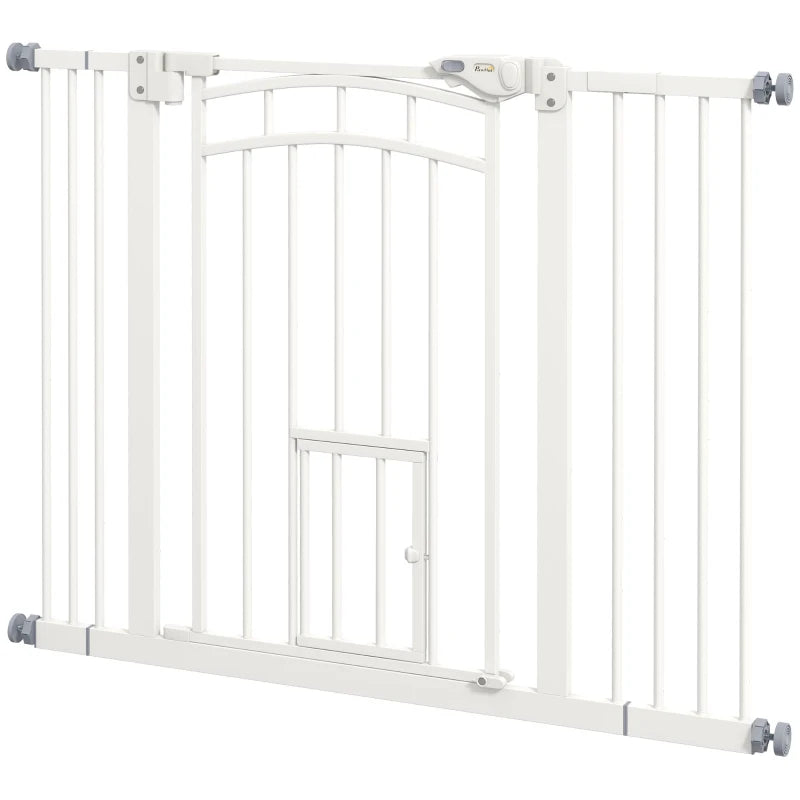 White Pressure Fit Dog Gate with Small Cat Door & Double Locking