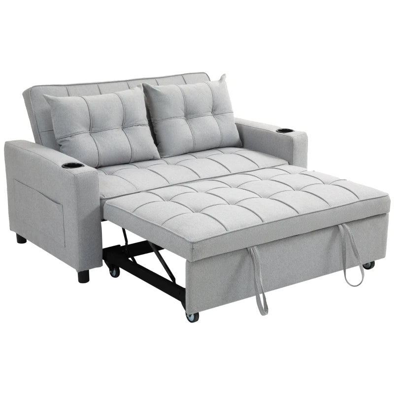 Compact Pull-Out Sofa Bed, Light Grey, 2-Seater Convertible Couch