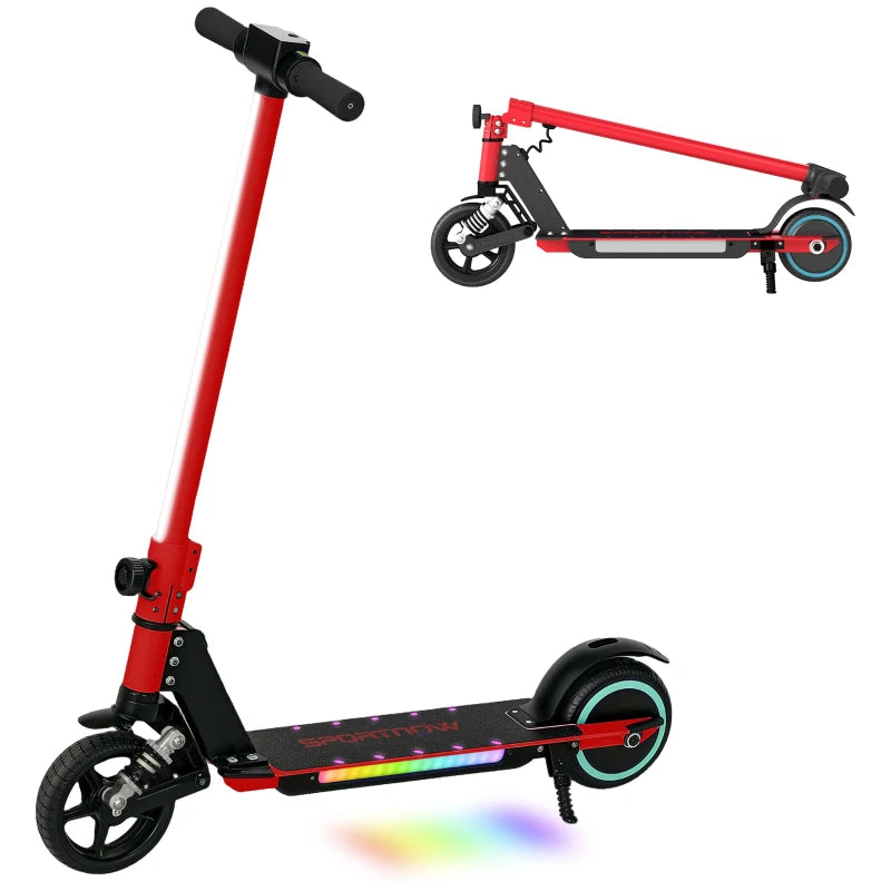 Electric Kids Scooter with Front Suspension, LED Lights & Dual Brakes – Red