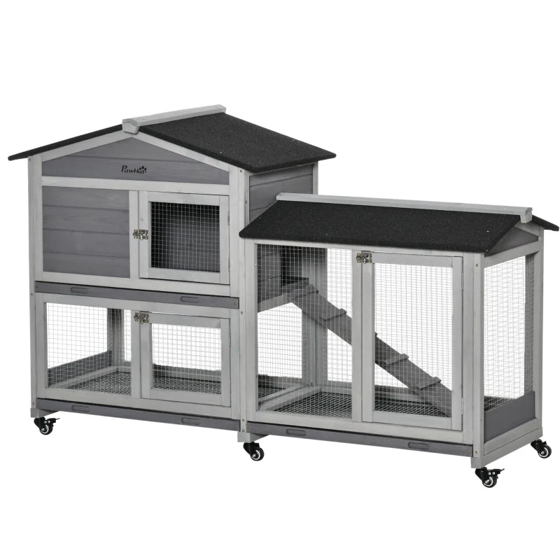 Rabbit Hutch with Wheels, Tray & Ramp – Wooden