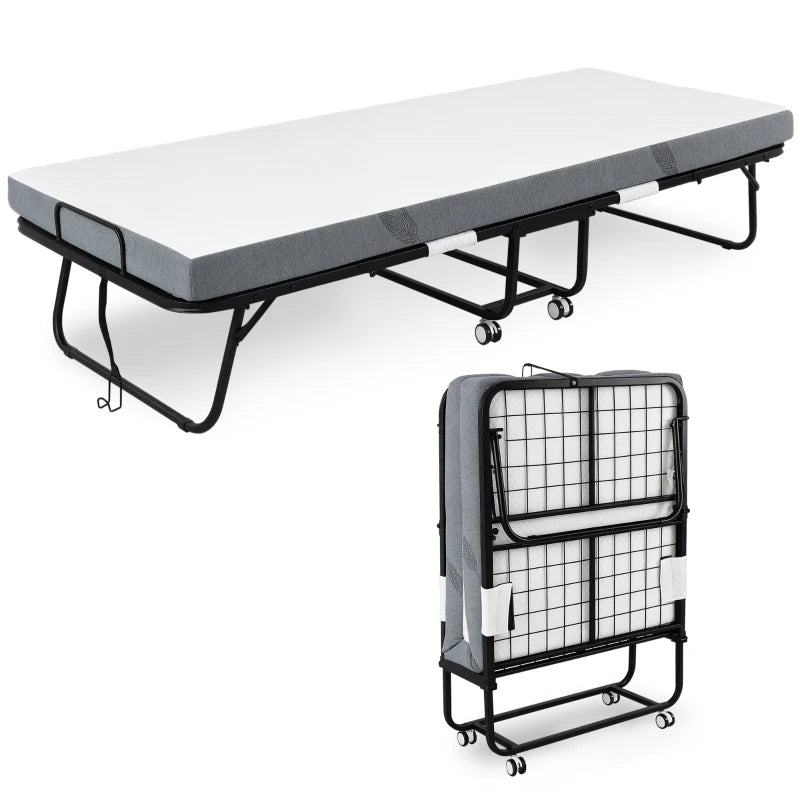 Metal Folding Bed with 10cm Mattress – Portable Guest Sleeper