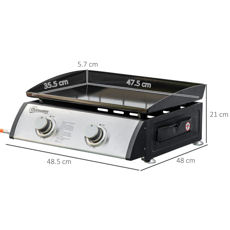 Portable Tabletop Gas BBQ Grill with 2 Burners Non-Stick Griddle, 6kW for Camping & Parties