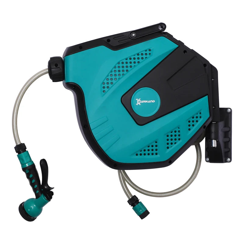 Wall-Mounted Retractable Garden Hose Reel with 7-Pattern Spray Nozzle for Easy Watering – 15m