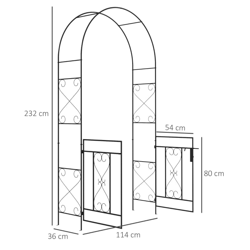 Black Metal Garden Arch with Gate – Decorative Outdoor Garden Entrance