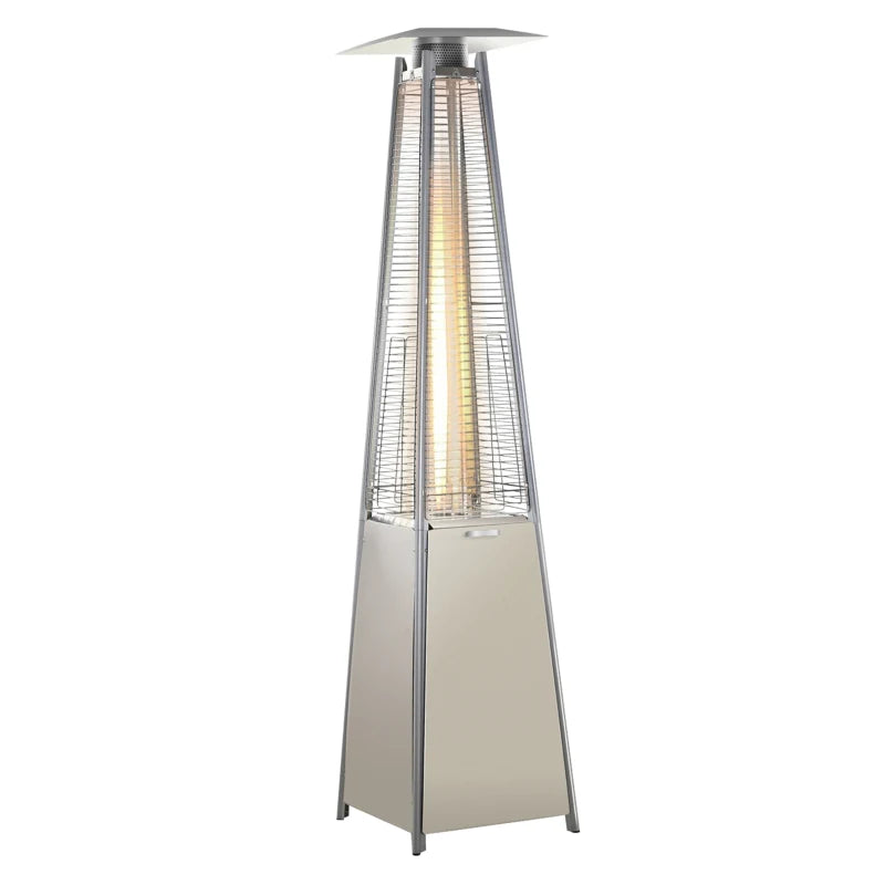 Patio Heater with Wheels and Weather Cover – Pyramid Style, Silver Stainless Steel
