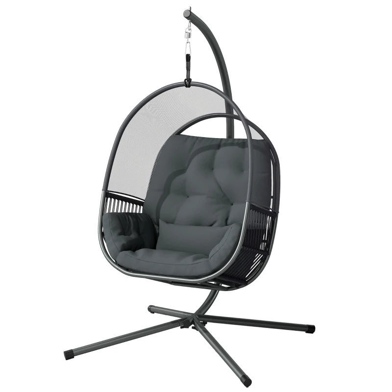 Hanging Egg Chair with Stand, Cushions & Adjustable Height – Steel Frame for Patio, Dark Grey