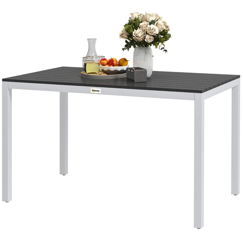 Patio Dining Table for 4-6 with Aluminium Frame and Slatted Top, Black, 120x70cm