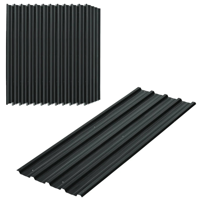Set of 12 Corrugated Steel Roof Panels for Outdoor Sheds or Garages, Dark Grey