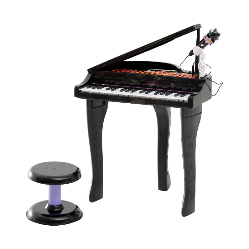 Children’s Musical Toy Piano with Lights, Mic & Stool – Educational Set, 37 Keys, Black