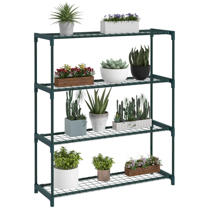 Four-Tier Black Steel Plant Shelf – Versatile Rack for Indoor and Outdoor Gardening