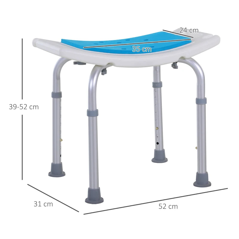 Blue Shower Stool, Adjustable Aluminium Frame, Non-Slip Design