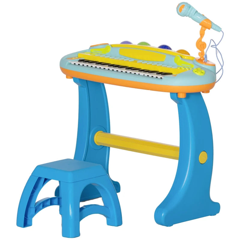 Mini Piano for Kids with LED Lights, Microphone & Stool – 37-Key Music Toy, Blue