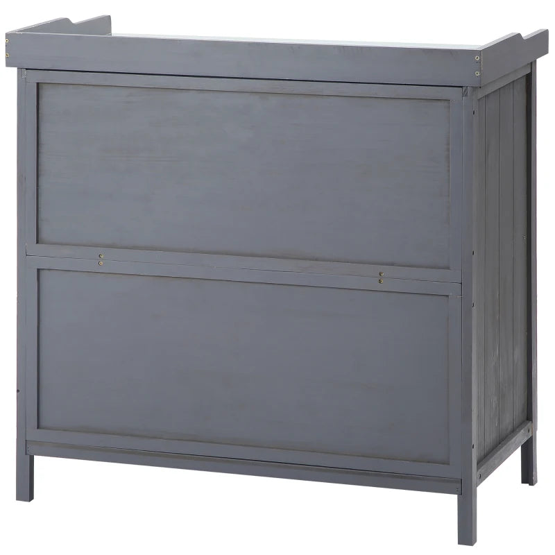 Grey Outdoor Storage Cabinet & Potting Bench with Galvanized Top and Shelves for Tools