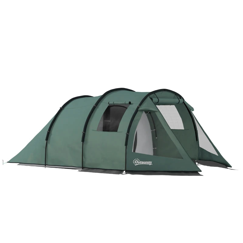 Two Room Tunnel Camping Tent – Lightweight, Carry Bag Included, Green