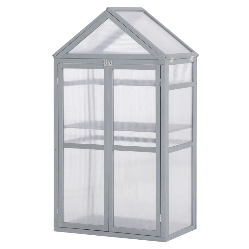 Polycarbonate Garden Cold Frame Greenhouse with Adjustable Shelves & Double Doors, Grey