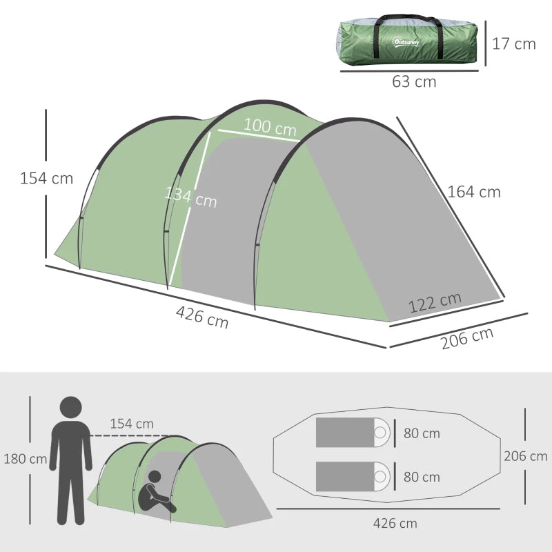 Green 3-Person Tent – Two Rooms, Spacious Design
