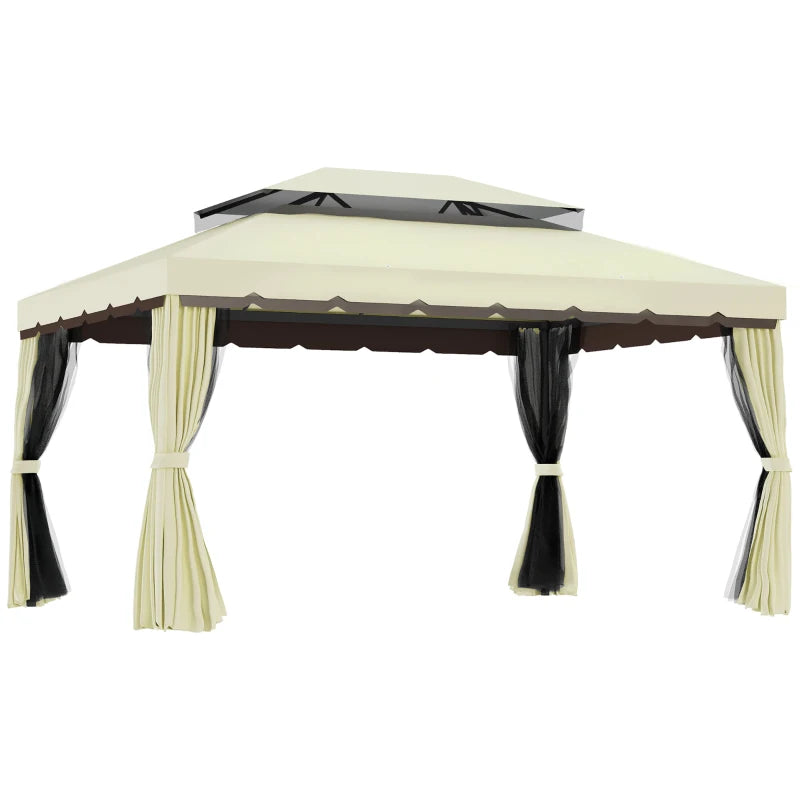 Double-Roof Pergola Style Gazebo with Enclosure Panels, Great for Outdoor Living