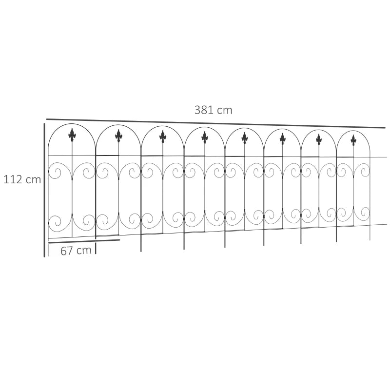 Black Metal Decorative Garden Fencing 16PC Outdoor Picket Panels, Rustproof, 44in x 25ft