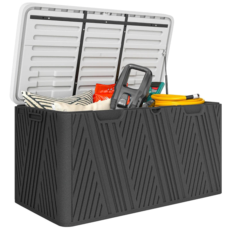 Waterproof Outdoor Storage Box with Lockable Lid Durable Garden Organizer, Black (380L)