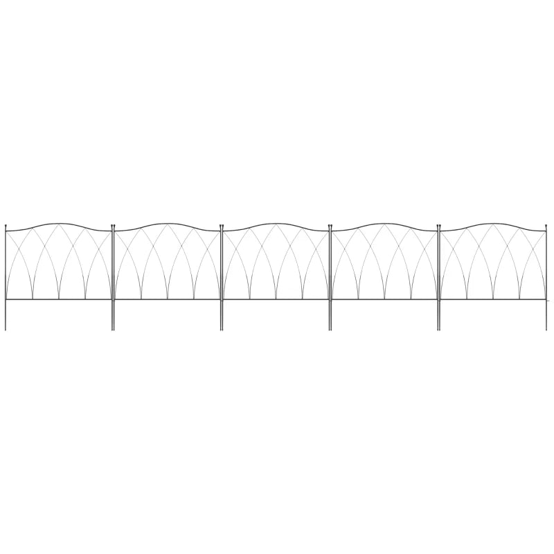 Five-Pack 61.5cm Black Metal Decorative Fence Panels for Garden and Yard Borders