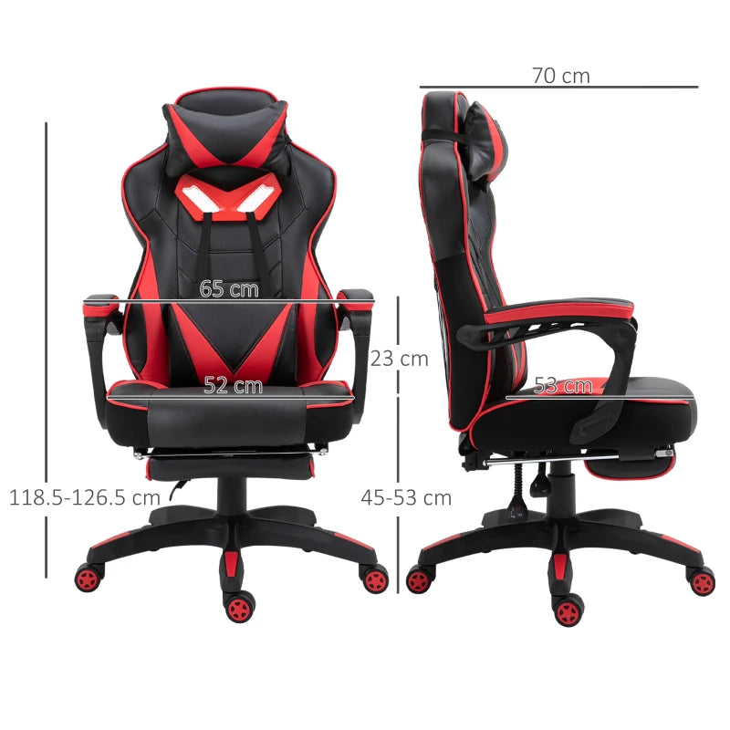 Red PU Leather Gaming Chair – Lumbar Support, Footrest & Headrest