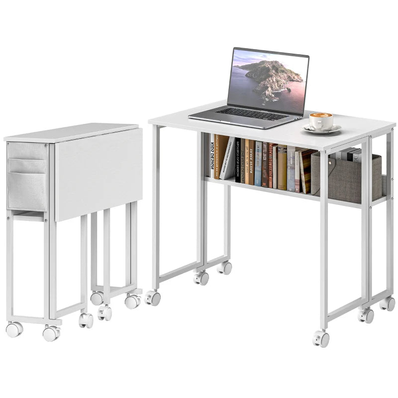 White Drop Leaf Writing Desk – 80cm Folding Workstation