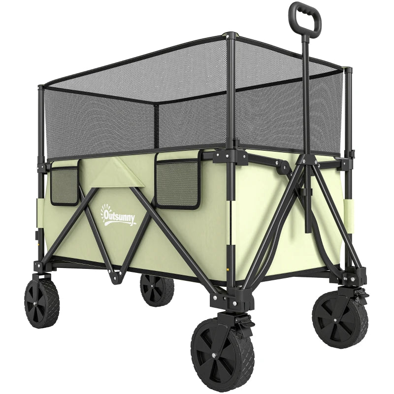 Folding Garden Trolley with 180L Capacity & Extendable Side Walls for Beach, Camping Green