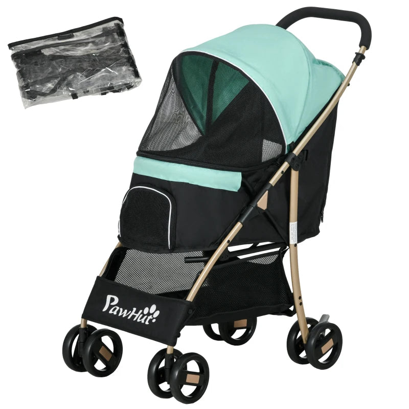 Small Dog Travel Stroller – Green with Rain Protection