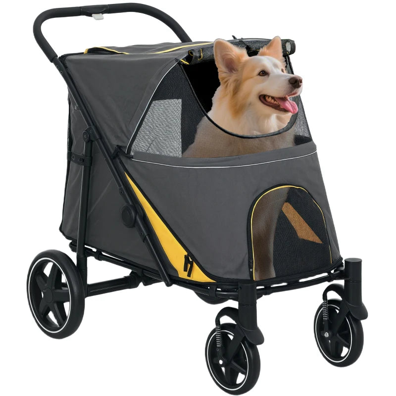 Pet Stroller Foldable with Shock Absorber – Grey, Large Dogs