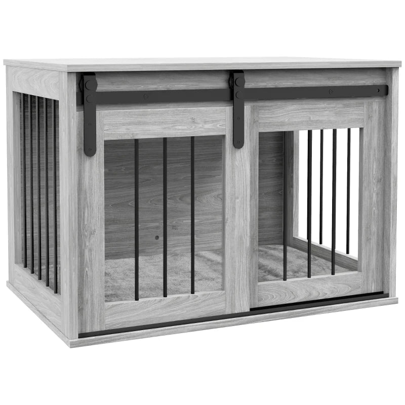 Large Dog Crate Furniture with Cushion – 80cm Grey