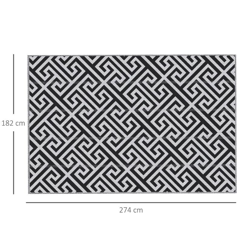 Black & White Reversible Outdoor Rug – 6x9ft Portable Mat for Garden & Camping