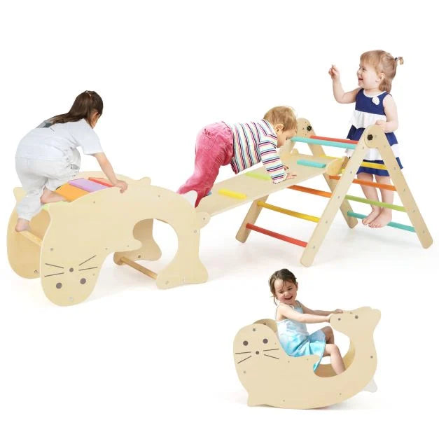 7-in-1 Indoor Foldable Wooden Climbing Toys for Toddlers