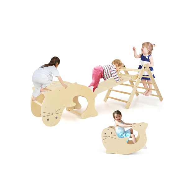 7-in-1 Indoor Foldable Wooden Climbing Toys for Toddlers