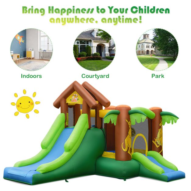 Bounce House Inflatable with Slide, Climbing Wall & Air Blower