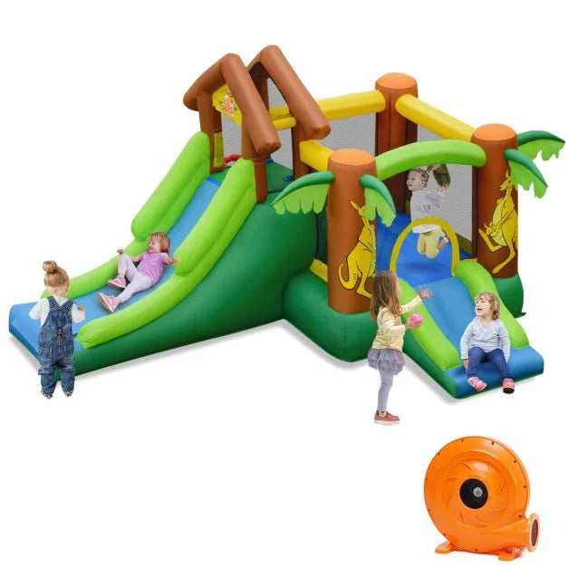 Bounce House Inflatable with Slide, Climbing Wall & Air Blower