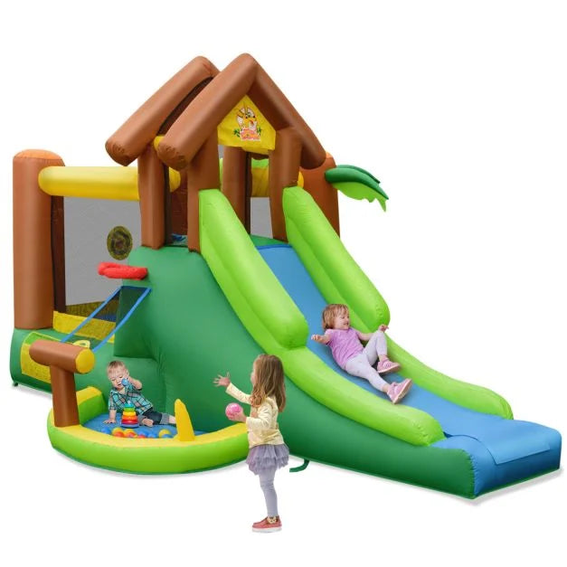 Bounce House Inflatable with Slide, Climbing Wall & Air Blower